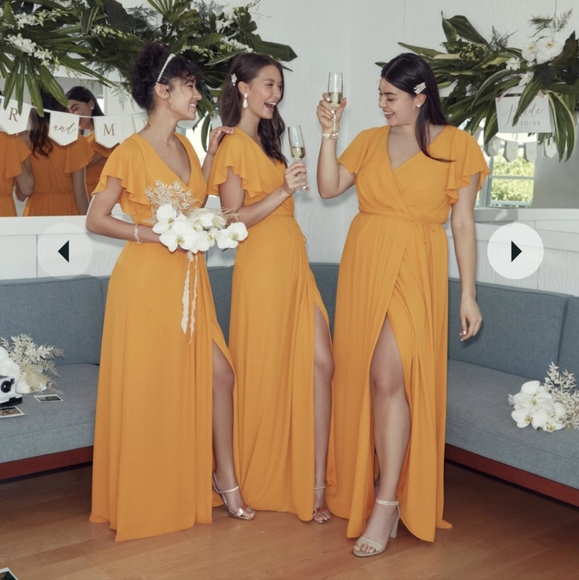 DB STUDIO green flutter sleeve georgette wrap bridesmaid dress formal size 16 - Picture 6 of 8